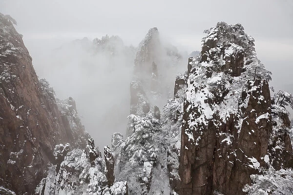 Snow in the Huangshan or Yellow Mountains, Anhui Province, China