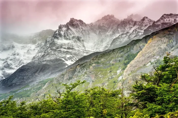 Framed Print : Snow, mountains and lake, Torres del Paine National Park, Patagonia, Chile