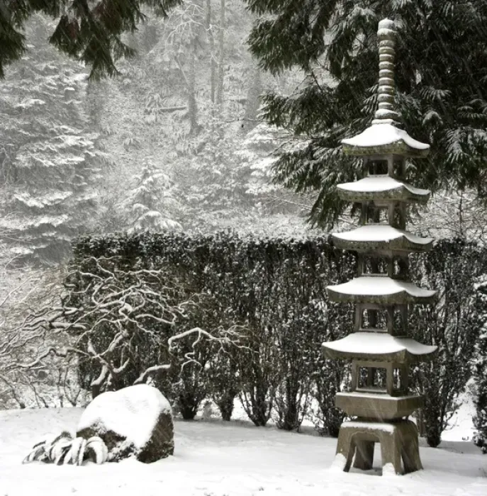 Framed Print : Snowfall in Portland Japanese Garden Framed Print : Snowfall in Portland Japanese Garden