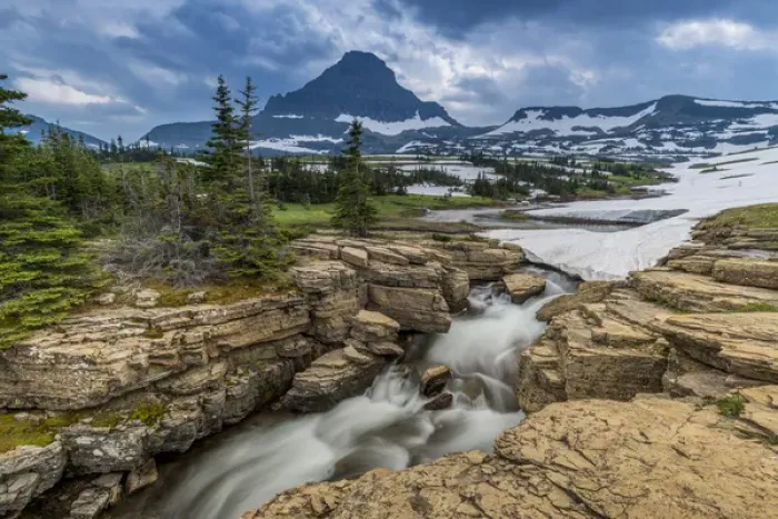 Framed Print : Snowmelt stream in Glacier National Park, Montana