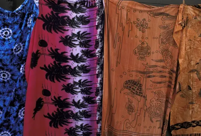 Framed Print : 05. Society Islands, French Polynesia, Close-up of hanging batik at a market Framed Print : 05. Society Islands, French Polynesia, Close-up of hanging batik at a market