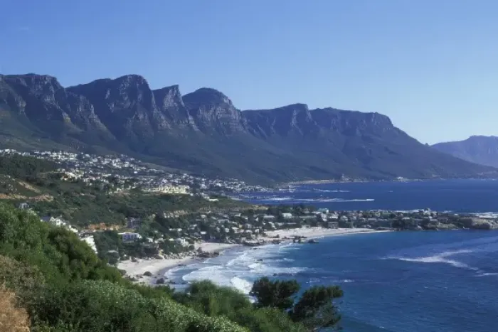 Framed Print : South Africa, Cape Town, Afternoon sun lights Camps Bay and Twelve Apostles mountains Framed Print : South Africa, Cape Town, Afternoon sun lights Camps Bay and Twelve Apostles mountains