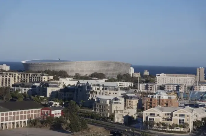 Framed Print : South Africa, Cape Town. Coastal downtown view of Cape Town Stadium Framed Print : South Africa, Cape Town. Coastal downtown view of Cape Town Stadium