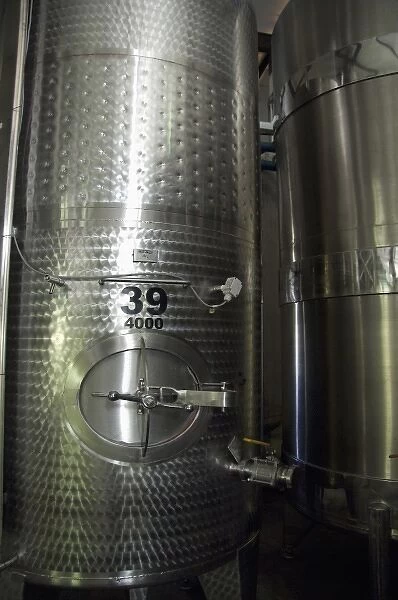 South Africa, Cape Town. Stellenbosch wine area, Zevenwacht Winery. Stainless steel storage tank