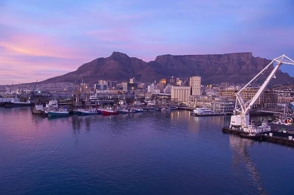 South Africa, Cape Town. Sunrise over Victoria & Alfred waterfront area with Table