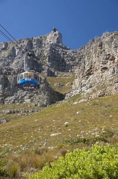 South Africa, Cape Town, Table Mountain National Park. Cableway aerial tram and mountain