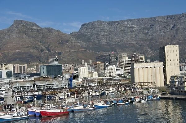 South Africa, Cape Town. Victoria & Alfred waterfront area with Table Mountain in the distance
