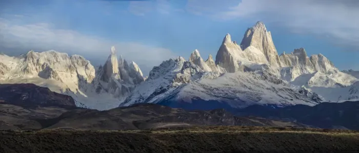 Framed Print : South America, Argentina, Glacier National Park. Panoramic of Mt. Fitzroy and Cerro Torre