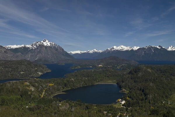 South America; Argentina; Patagonia. View across Lake Moreno to Llao Llao Hotel