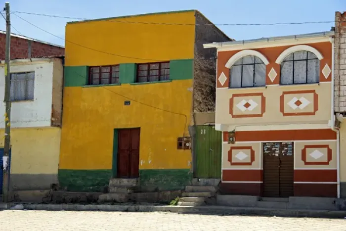 Framed Print : South America, Bolivia, Calamarca. Colorful buildings of Calamarca Framed Print : South America, Bolivia, Calamarca. Colorful buildings of Calamarca