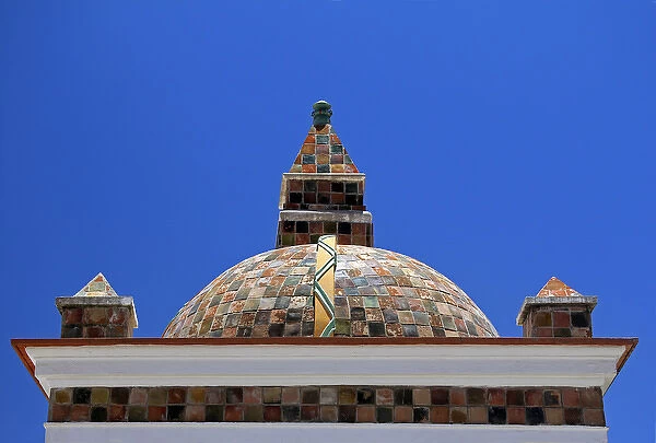 South America, Bolivia, Copacabana. Basilica of Our Lady of Copacabana dome roof