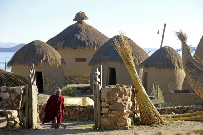 Framed Print : South America, Bolivia, Huatajata. Andean Eco-Village of Inca Utama on Lake Titicaca