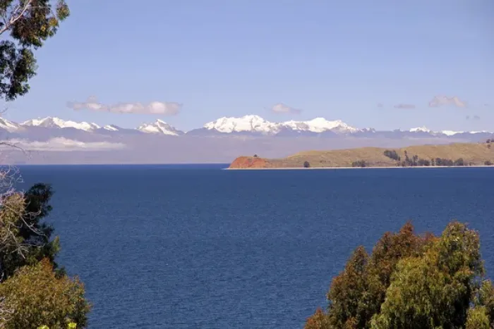 Framed Print : South America, Bolivia, Sun Island. View of the Royal Range of the Andes from Sun Island Framed Print : South America, Bolivia, Sun Island. View of the Royal Range of the Andes from Sun Island