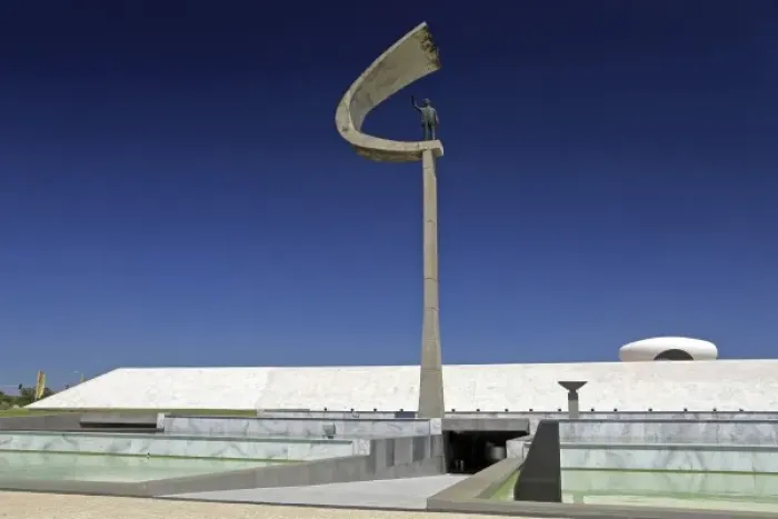 Framed Print : South America, Brazil, Brasilia. Juscelino Kubitschek Memorial in Brasilia, a UNESCO