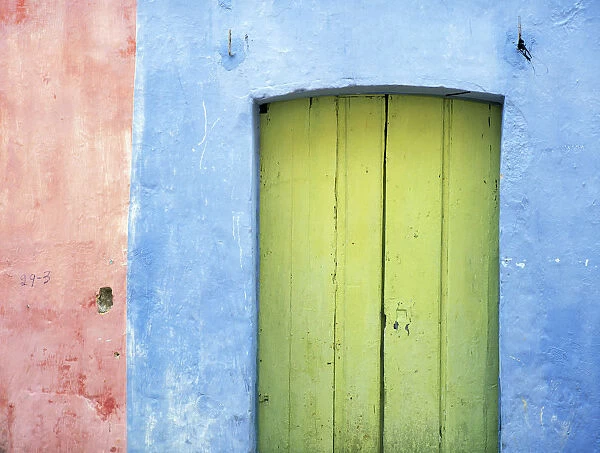 South America, Brazil. Colorful house exterior and door
