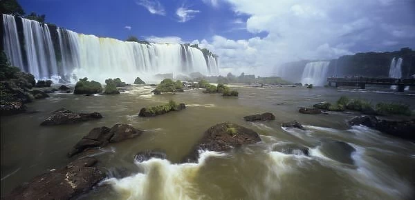 South America, Brazil, Igwacu Falls. Towering Igwacu Falls drops into the Igwacu River