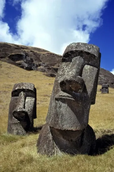 Framed Print : South America, Chile, Easter Island. The strong-featured moai at Rano Raraku on Easter Island