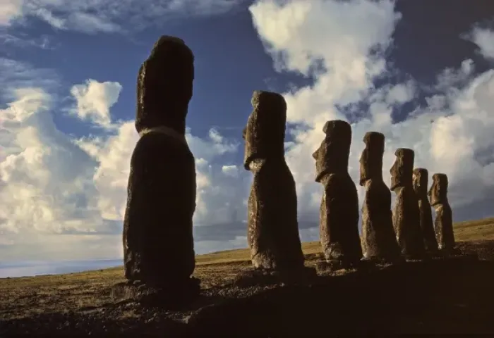 Framed Print : South America, Chile, Easter Island. The stately moais stare silently at the Pacific