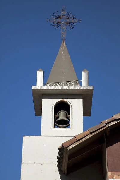 South America, Chile, Lo Abarca. Church steeple with bell. Credit as: Wendy Kaveney