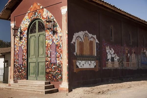South America, Chile, Lo Abarca. Mosaic murals decorate a church