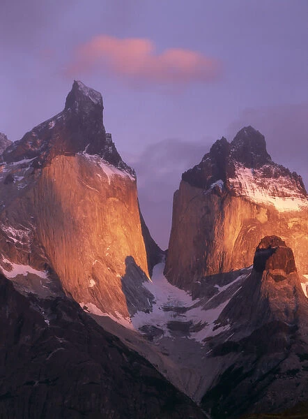 South America, Chile, Patagonia, Torres del Paine NP The Horns at sunrise