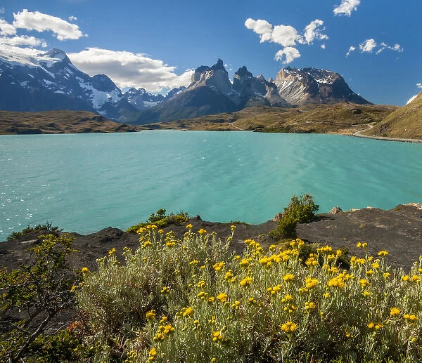 South America, Chile, Patagonia, Torres del Paine National Park. The Horns mountains and Lago Pehoe
