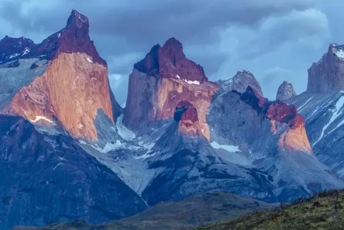 Framed Print : South America, Chile, Patagonia, Torres del Paine National Park. The Horns mountains at sunrise