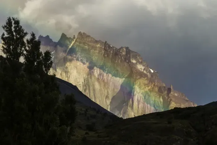 Framed Print : South America, Chile, Patagonia, Torres del Paine National Park. Green rainbow and mountain Framed Print : South America, Chile, Patagonia, Torres del Paine National Park. Green rainbow and mountain