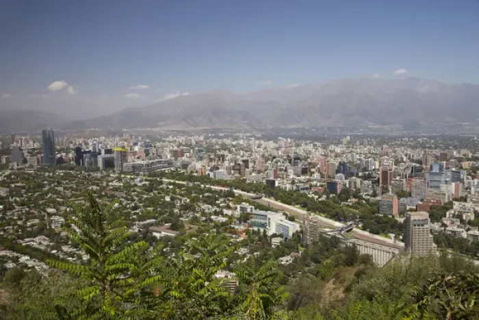 Framed Print : South America, Chile, Santiago, View of Santiago and Mapocho River, from Cerro San Cristobal