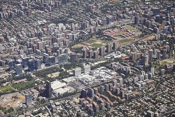 South America, Chile, Santiago, Parque Arauco Shopping Mall, and Las Condes - aerial