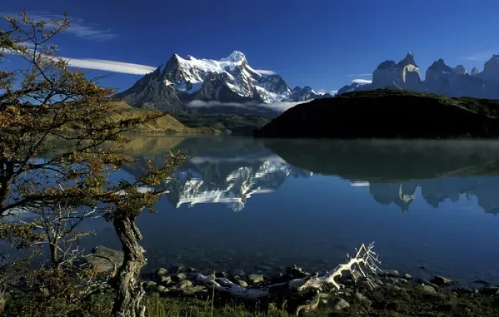 Framed Print : South America, Chile, Torres Del Paine National Park. Paine Grande and Cuernos reflecting