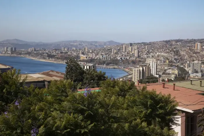 Framed Print : South America, Chile, Valparaiso. Overview of city and the bay. (UNESCO World Heritage