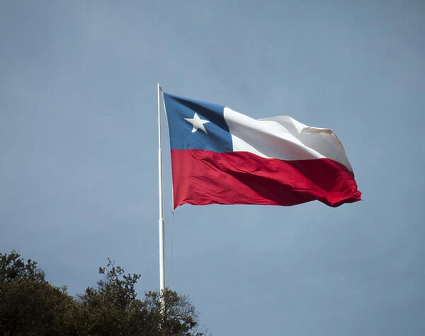 South America, Chile, Valparaiso. Chilean flag flies in breeze. Credit as: Wendy