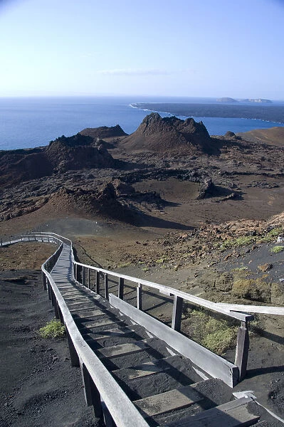 South America, Ecuador, Galapagos, Bartolome. Scenic overlook from walkway with 365