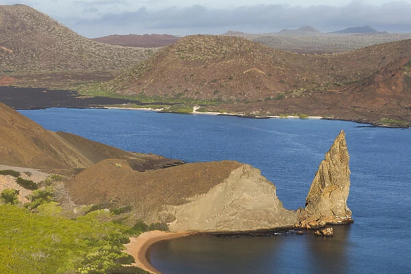 South America, Ecuador, Galapagos Islands, Santiago, Bartolome. View of the volcanic landscape