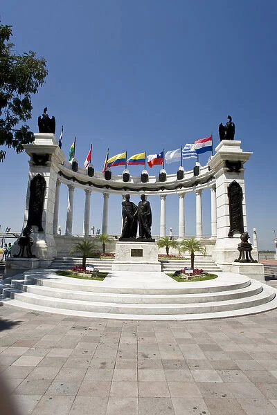 South America, Ecuador, Guayaquil. La Rotonda monument depicts a meeting between Simon Bolivar