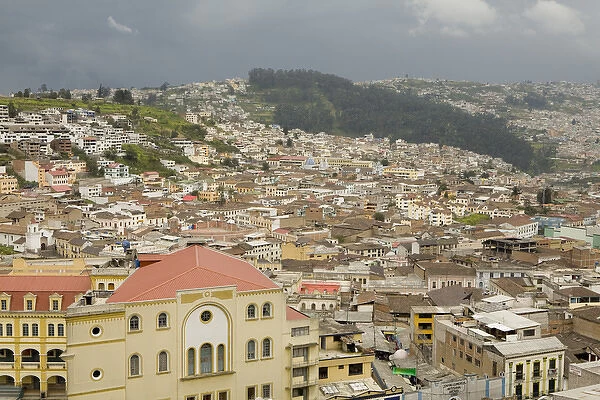 South America, Ecuador, Pichincha province, Quito. Houses and buildings viewed from above