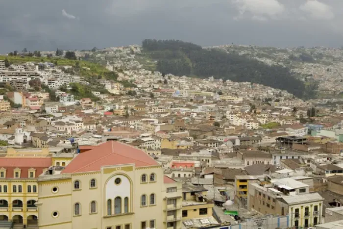 Framed Print : South America, Ecuador, Pichincha province, Quito. Houses and buildings viewed from above