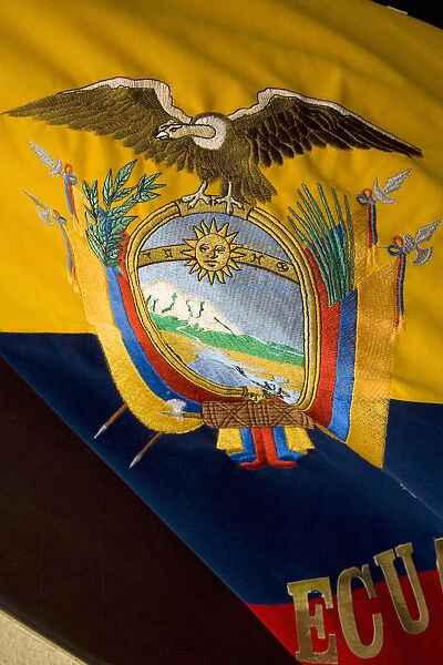 South America, Ecuador, Pichincha province, Quito. National flag of Ecuador with