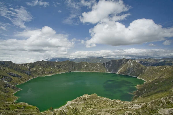 South America, Ecuador, Quilotoa, Lake Quilotoa, a volcanic crater filled by an emerald