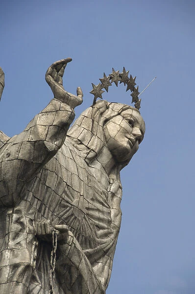 South America, Ecuador, Quito. Statue of the winged Virgin Mary of Quito (La Virgen