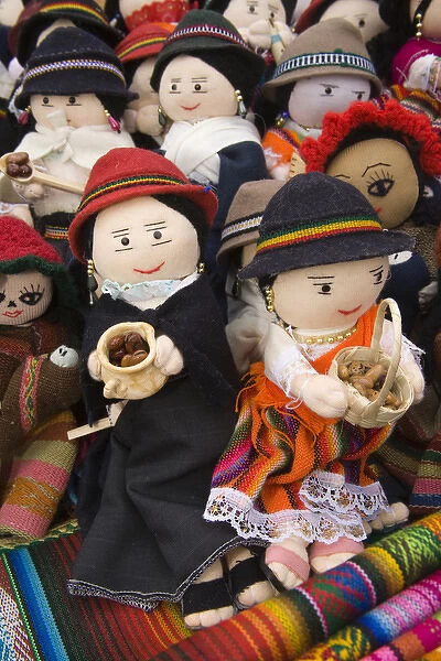 South America, Ecuador, Saquisili, dolls on display at weekly food and crafts market