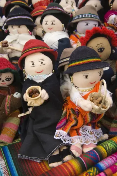 Framed Print : South America, Ecuador, Saquisili, dolls on display at weekly food and crafts market
