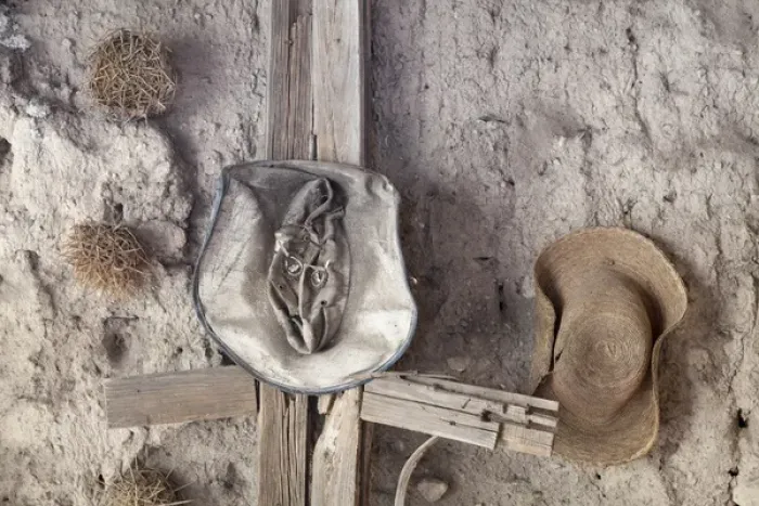 Framed Print : South America, Mexico, Mineral de Pozos. Old hats hang on wall Framed Print : South America, Mexico, Mineral de Pozos. Old hats hang on wall