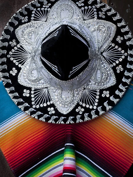 South America, Mexico, San Miguel de Allende. Arrangement of sombrero and blanket