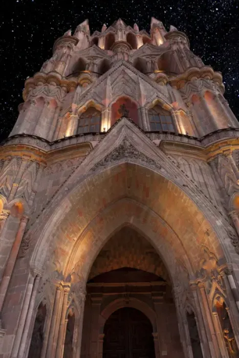 Framed Print : South America, Mexico, San Miguel de Allende. La Parroquia cathedral at night. Credit as