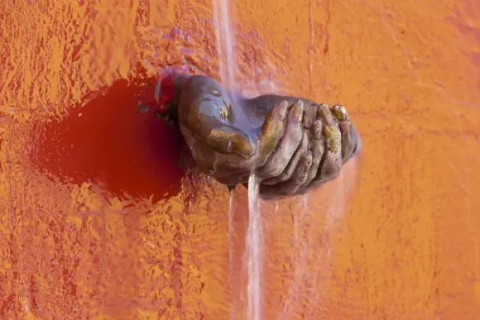 Framed Print : South America, Mexico, San Miguel de Allende. Fountain detail of water dropping in cupped hands Framed Print : South America, Mexico, San Miguel de Allende. Fountain detail of water dropping in cupped hands