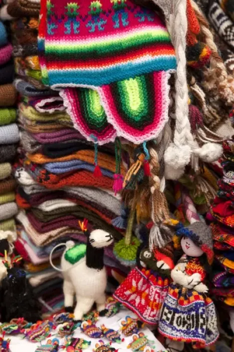 Framed Print : South America, Peru, Aguas Calientes. Traditional, colorful Peruvian hats and souvenirs for sale Framed Print : South America, Peru, Aguas Calientes. Traditional, colorful Peruvian hats and souvenirs for sale