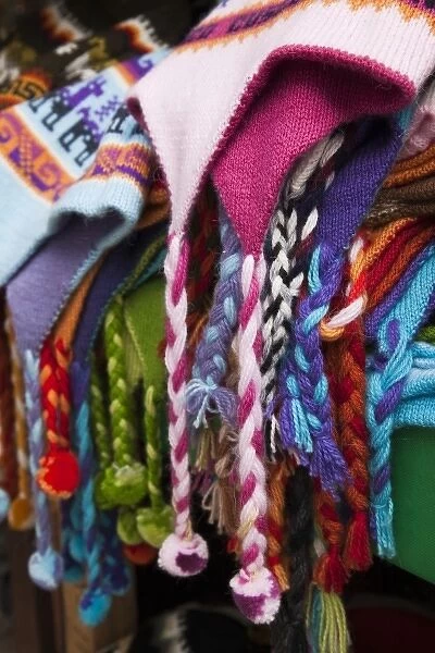 South America, Peru, Aguas Calientes. Traditional, colorful Peruvian hats for sale