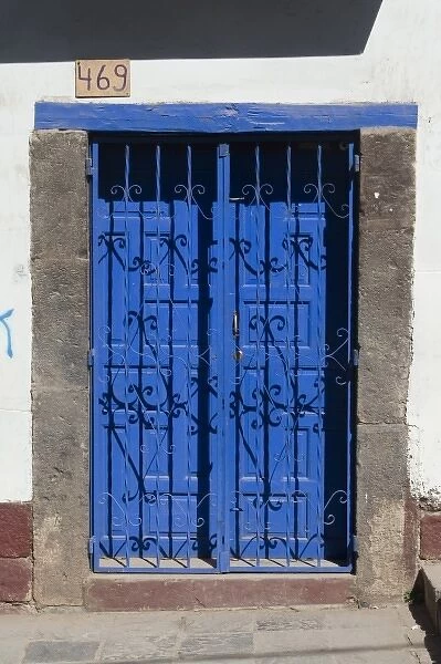 South America - Peru. Blue residential door in Cusco